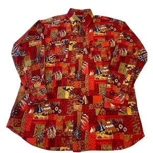 Vintage Panhandle Slim Western Shirt Men's L Red Patchwork Native print. Rodeo
